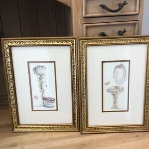 Peggy Abrams 2 Bathroom Gold Framed Prints Victorian Sink Commode Gold Frame